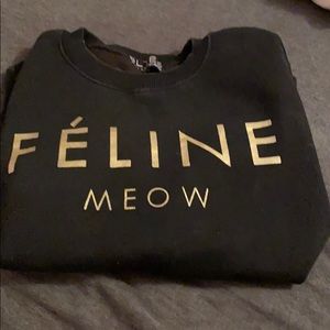 Black feline meow crew neck
